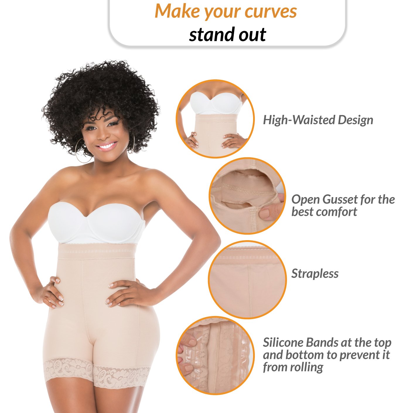 Fajas Salome 0412 | Strapless Butt Lifting Shapewear Girdle for Dresses |  Daily Use Body Shaper